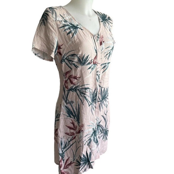 SADIE & SAGE PALMS Button Front MINI Dress Pink Short Sleeve Anthropologie Small - Picture 3 of 4